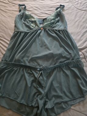 Women's Teal Lace-Trim Sleep Cami And Short Set